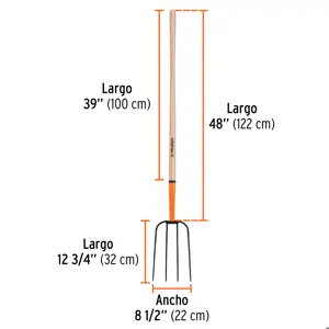 Bieldo para paja, 4 dientes, mgo largo 48