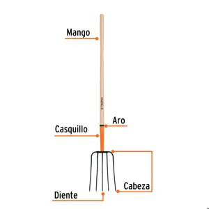 Bieldo para paja, 5 dientes, mgo largo 48