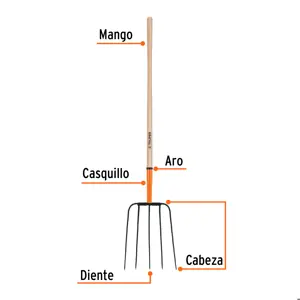 Truper Bieldo para paja, 5 dientes, mgo largo 48