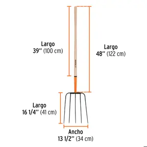 Truper Bieldo para paja, 5 dientes, mgo largo 48