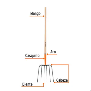 Bieldo para paja, 6 dientes, mgo largo 48