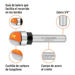 Broca para router, media caña, 1/2