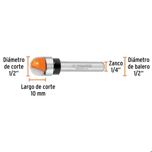 Broca para router, media caña, 1/2