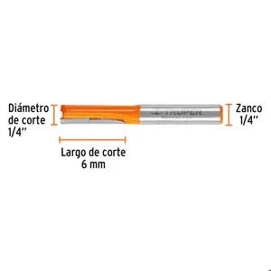 Broca para router, recta 2 filos, 1/4