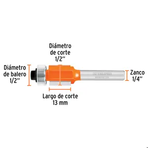 Broca para router, corte recto, 1/2