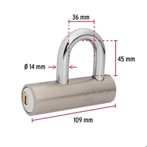 Hermex Candado de acero, 109mm, gancho corto, llave de puntos