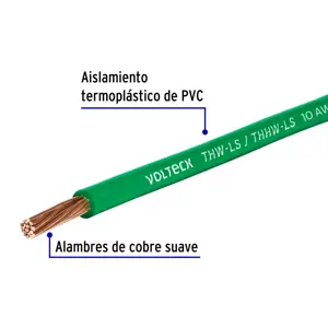 Rollo de 100 m de cable THHW-LS 10 AWG verde, Volteck