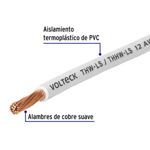 Rollo de 100 m de cable THHW-LS 12 AWG blanco, Volteck