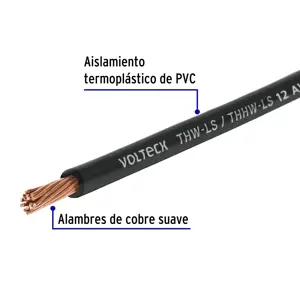 Rollo de 100 m de cable THHW-LS 12 AWG negro, Volteck