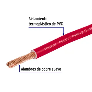 Volteck Metro de cable THHW-LS 12 AWG rojo en carrete de 500 m