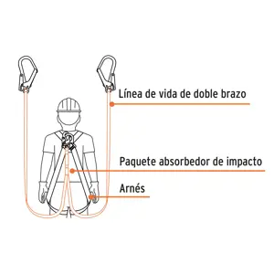 Truper Línea de vida absorbedor impacto, doble brazo, gancho grande