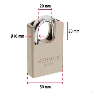 Hermex Candado de acero, máxima seguridad, 50mm, llave anti-ganzúa