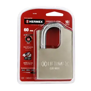 Hermex Candado de acero, máxima seguridad, 60mm, llave anti-ganzúa