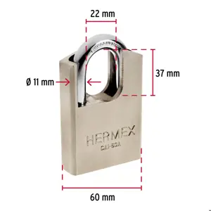 Hermex Candado de acero, máxima seguridad, 60mm, llave anti-ganzúa