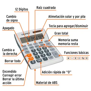 Calculadora de escritorio 19 cm, Truper