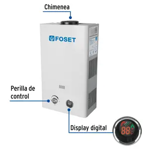 Calentador instantáneo, 11L, 2 servicios, gas LP, Foset