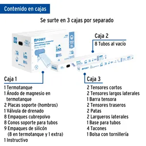 Calentador solar de agua, 8 tubos, 94L, 2 personas, Foset