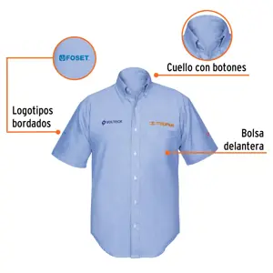 Camisa manga corta para hombre, azul, M, Truper