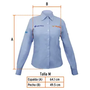 Camisa manga larga para mujer, azul, M, Truper