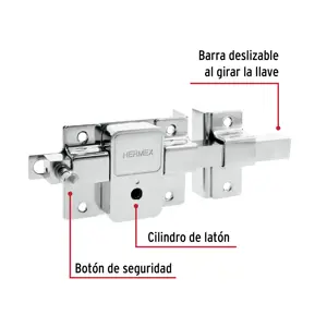 Cerradura de barra fija, llave tetra, derecha, Hermex