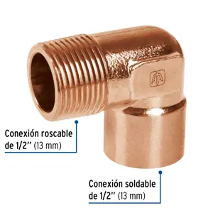 Codo 90° de cobre, rosca exterior 1/2