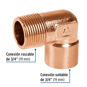 Codo 90° de cobre, rosca exterior 3/4