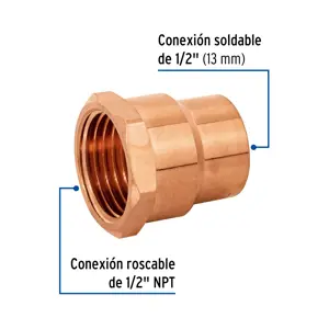 Conector de cobre, rosca interior 1/2