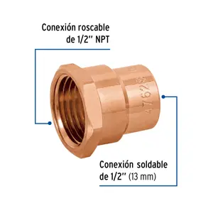 Conector de cobre de rosca interior 1/2