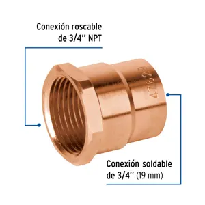 Conector de cobre de rosca interior 3/4