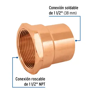 Conector de cobre, rosca interior 1-1/2