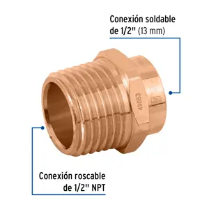 Conector de cobre, rosca exterior 1/2