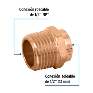 Conector de cobre de rosca exterior 1/2