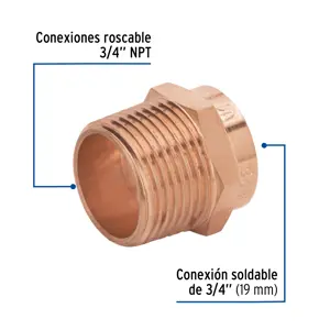 Conector de cobre de rosca exterior 3/4