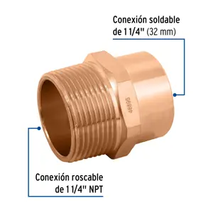 Conector de cobre, rosca exterior 1-1/4