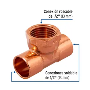 Tee de cobre rosca central 1/2