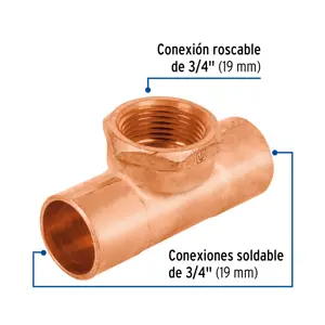 Tee de cobre rosca central 3/4