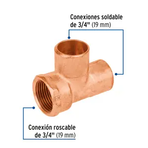 Tee de cobre rosca lateral 3/4