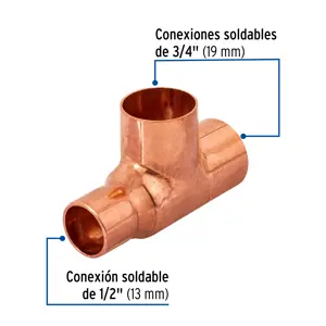 Tee reducida de cobre 3/4