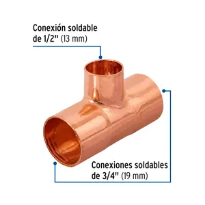 Tee reducida de cobre 3/4