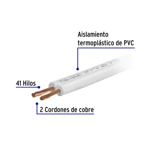 Rollo de 100 m de cordón dúplex flexible SPT 14 AWG, Volteck