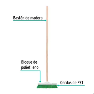 Klintek Cepillo industrial cerda rígida de 30 cm, bastón de madera