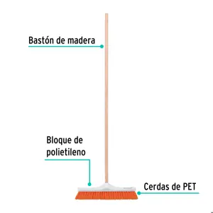 Klintek Cepillo industrial cerda rígida de 40 cm, bastón de madera