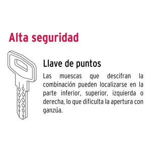 Cerrojo llave-llave latón brillante, llave de puntos, Hermex