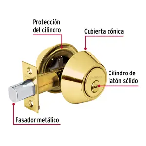 Cerrojo llave-llave latón brillante, llave de puntos, Hermex