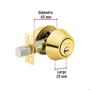 Cerrojo llave-llave latón brillante, llave de puntos, Hermex