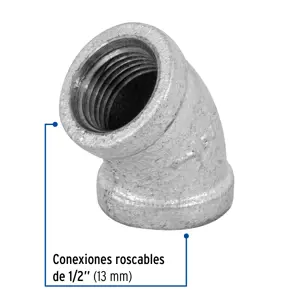 Codo 45° acero galvanizado de 1/2