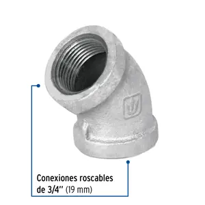 Codo 45° acero galvanizado de 3/4