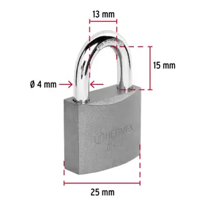 Candado de hierro 25 mm gancho corto en caja, Hermex