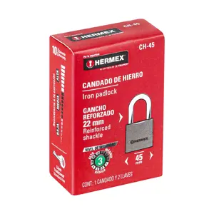 Candado de hierro 45 mm gancho corto en caja, Hermex