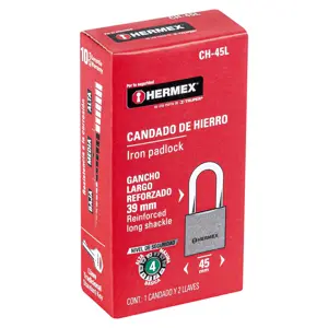 Candado de hierro 45 mm gancho largo en caja, Hermex